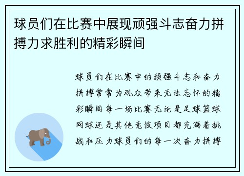 球员们在比赛中展现顽强斗志奋力拼搏力求胜利的精彩瞬间 球员们在比赛中展现顽强斗志奋力拼搏力求胜利的精彩瞬间